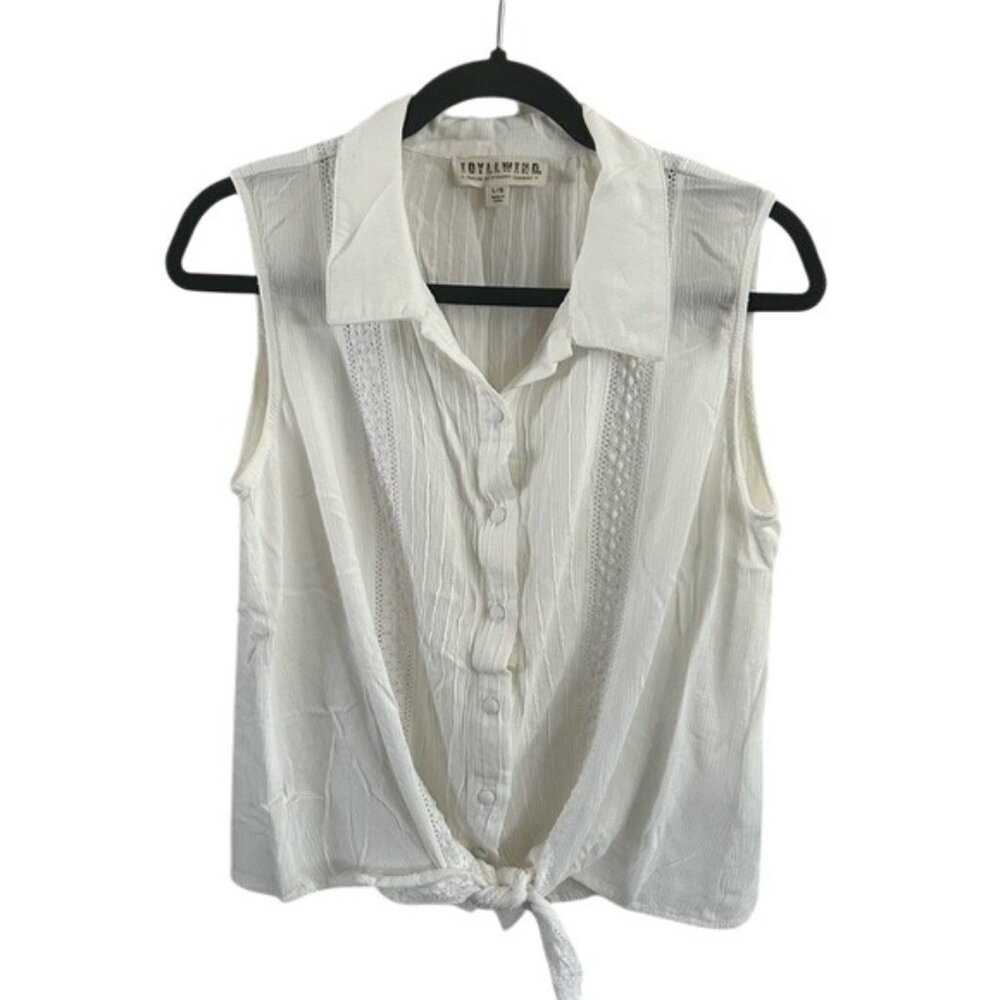 Idyllwind by Miranda Lambert Sz Lg White Collared Tie Waist Tank Top